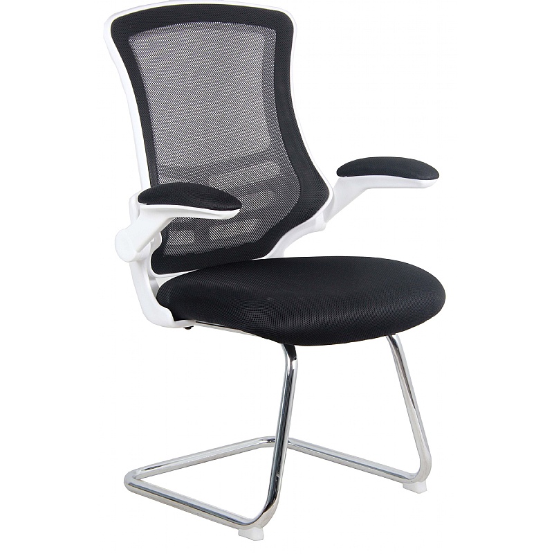 Luna White Medium Back Mesh Cantilever Visitor Chairs - Office Furniture