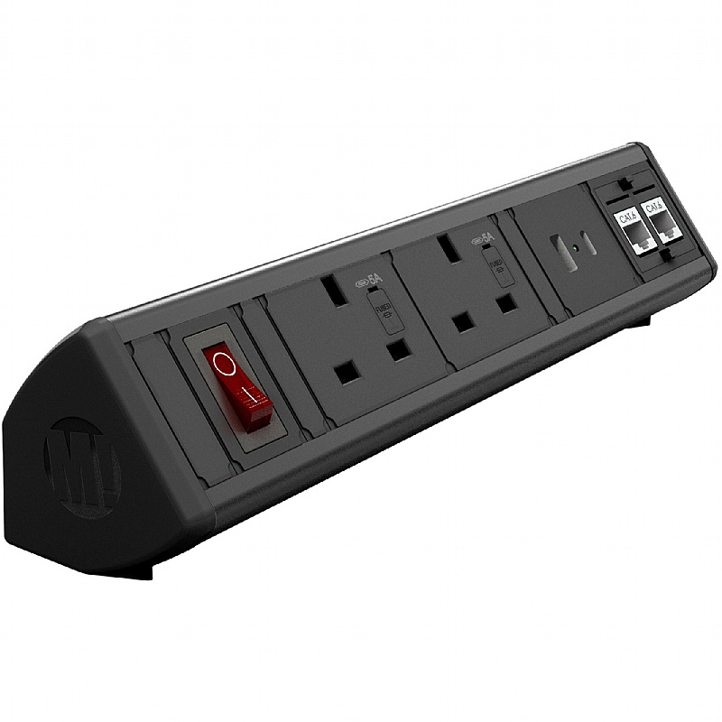 Boost Desktop Power Module 2 Power, 1 USB A, 1 USB C, 2 CAT 6 Data - Office Furniture
