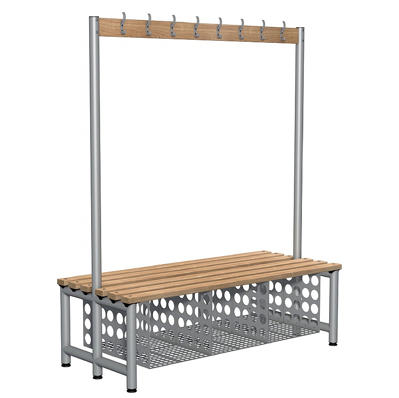 Premium Wooden Double Cloakroom Benches with Hooks - Lockers & Cloakroom