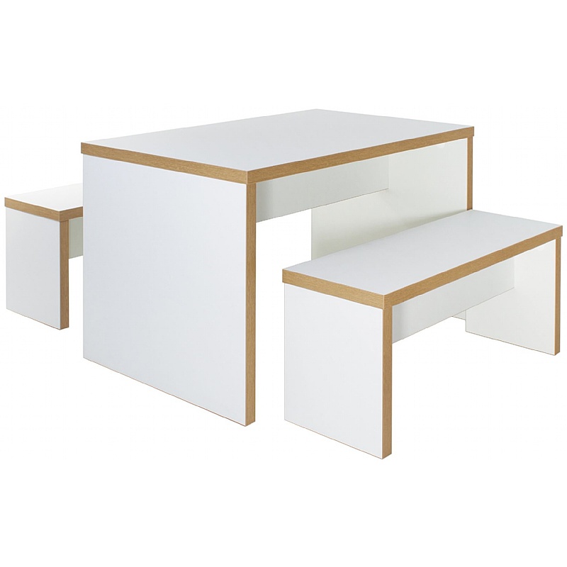 Recess Panel Leg Dining Table and Bench Set - Office Furniture