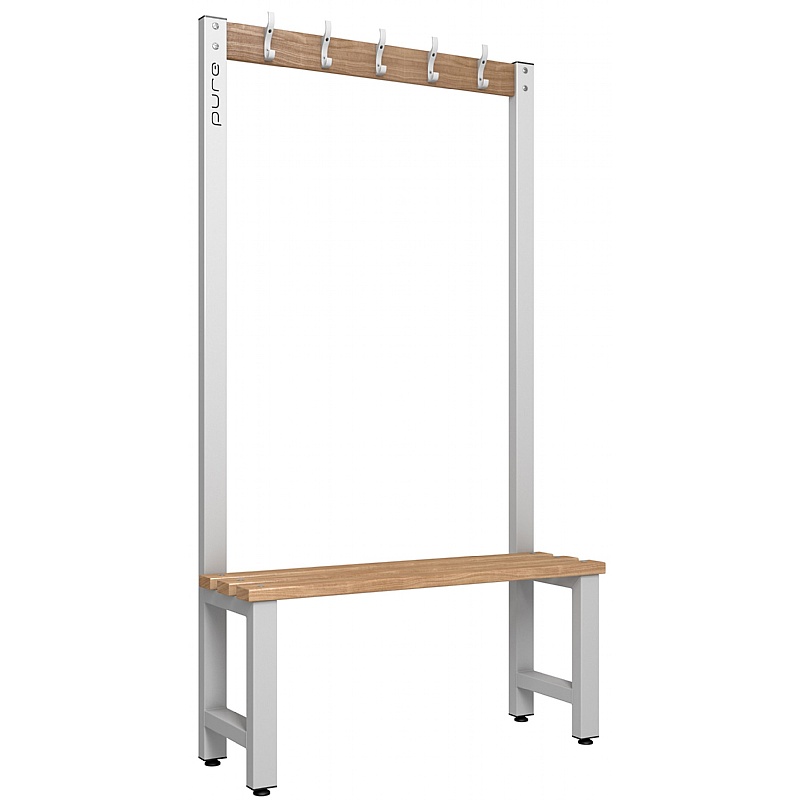 Pure Single Sided Changing and Cloakroom Bench Seats with Hooks - Lockers & Cloakroom