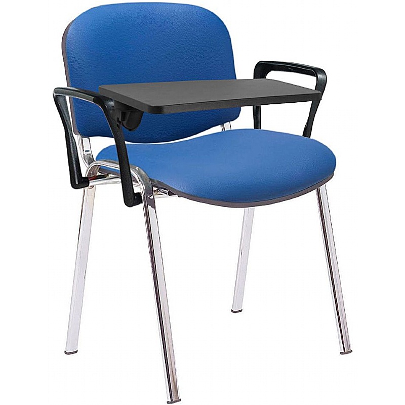 Ecton Chrome Frame Vinyl Stacking Conference Chairs with Writing Tablet - Office Furniture