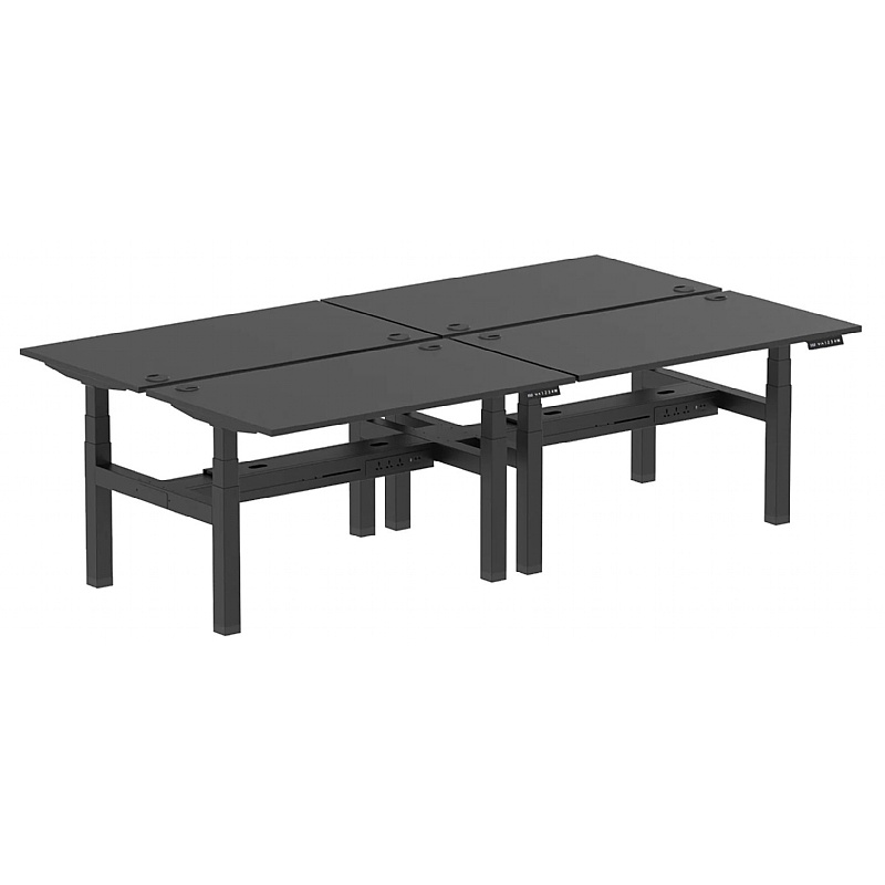 Ebony Black Electric Height Adjustable 4 Person Rectangular Back to Back Desks