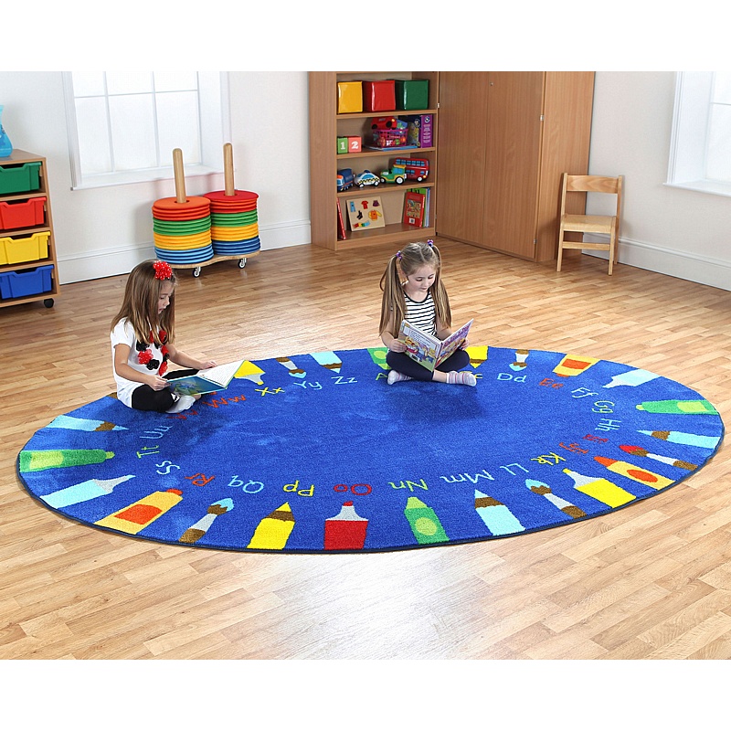 Rainbow Oval Pencils Alphabet Carpet - Education