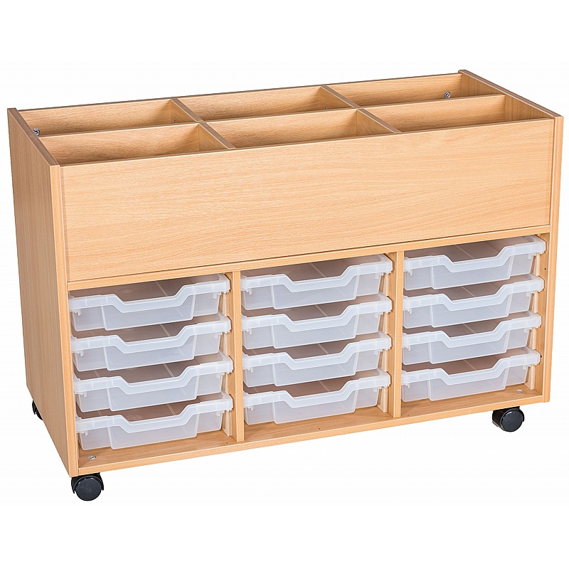 Folio Premium Library Triple Column 12 Tray Mobile Book Trolley - Education