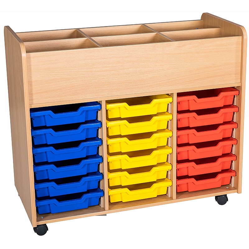 Folio Premium Library Triple Column 18 Tray Mobile Book Trolley - Education