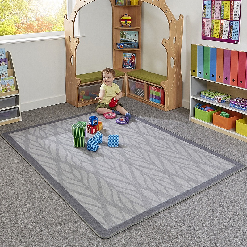 Leafy Grey Placement Indoor Carpet - Education