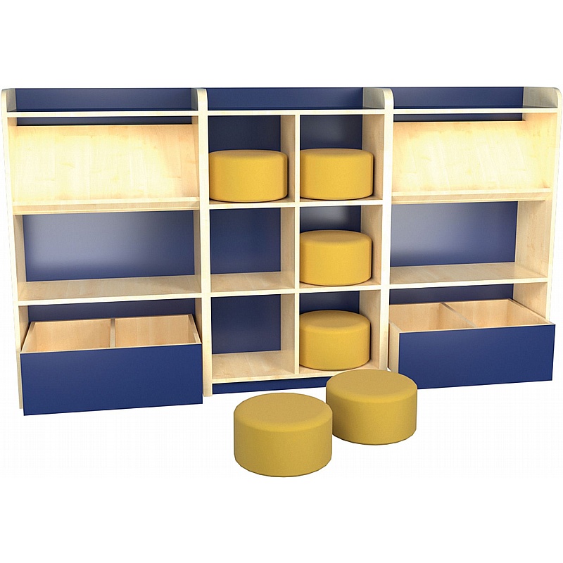 KubbyClass Display and Browse Bookcases with Pod Seats Bundle - Education