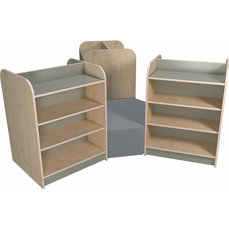 KubbyClass Double Sided Library Bookcases Island with Centre Seat Bundle - Education