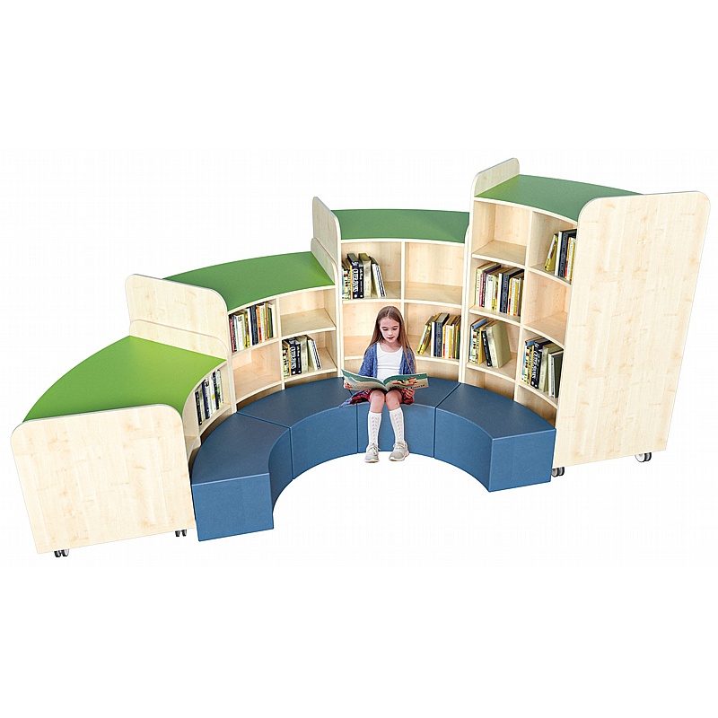 KubbyClass Mobile Junior Library Curved Bookcases and Stools Bundle - Education
