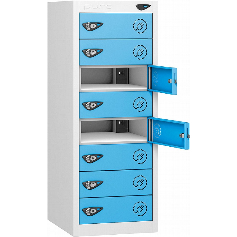 Pure Power Low 8 Compartment Laptop and Tablet Charging Lockers with Hasp and Staple Lock - Lockers & Cloakroom