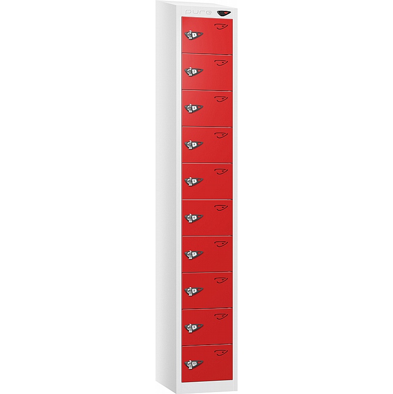 Pure Antibacterial Sloping Top 10 Compartment Personal Effects Lockers with Hasp and Staple Lock - Lockers & Cloakroom