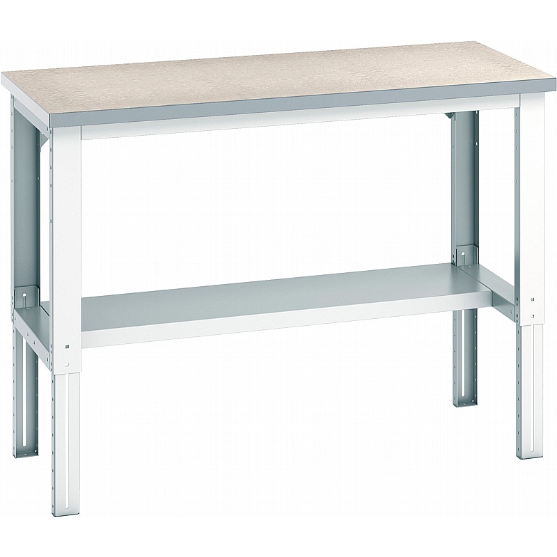 Bott Cubio Rectangular Lino Height Adjustable Work Benches with Shelf - Workshop
