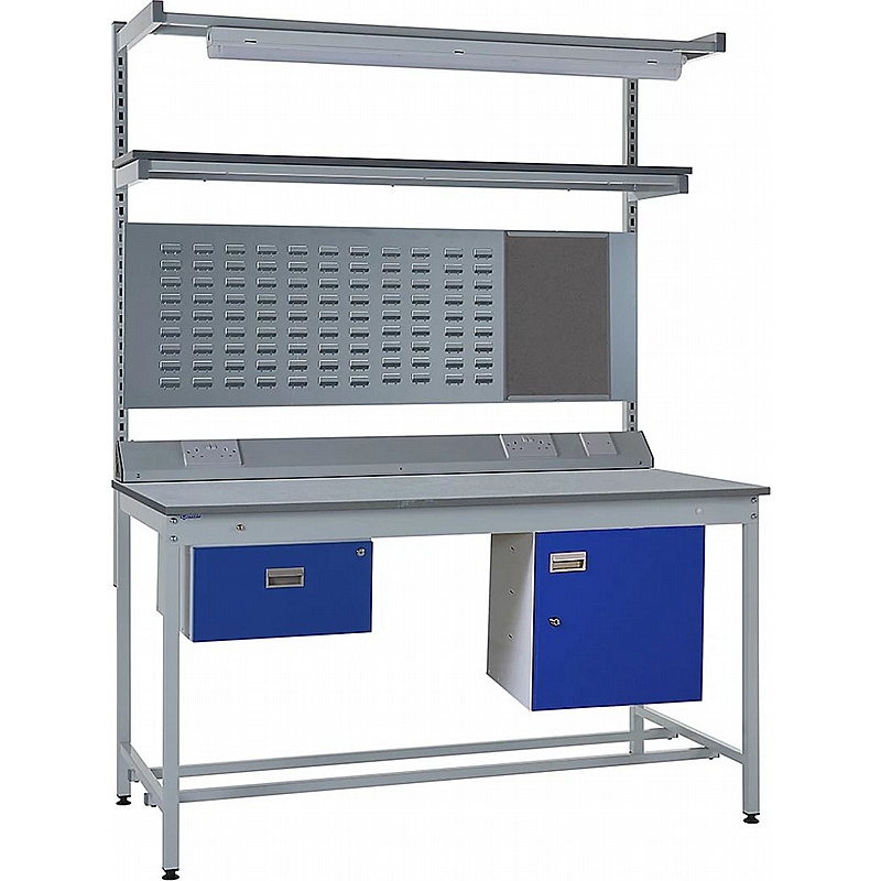 Industro Express Square Tube ESD Workbench Storage Kit with Louvre Panel and Overhead Lighting - Workshop