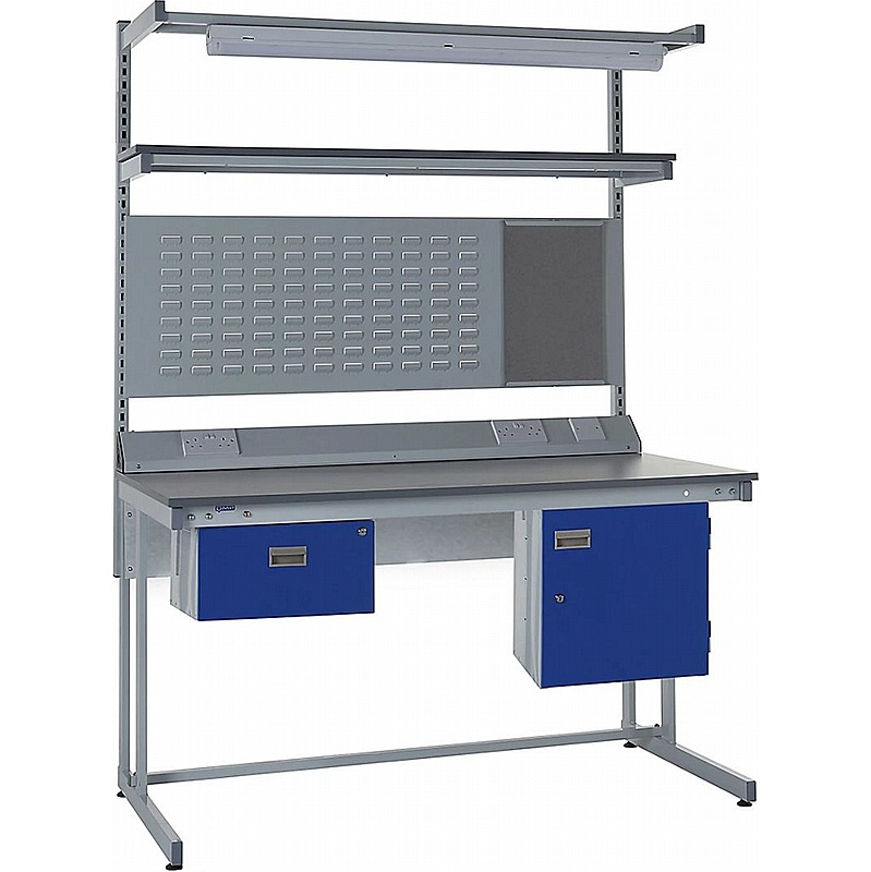 Industro Express Cantilever Workbench Storage Kit with Louvre Panel and Overhead Lighting - Workshop