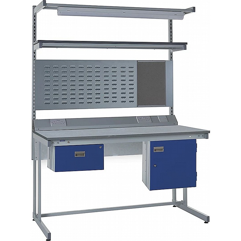 Industro Express Cantilever ESD Workbench Storage Kit with Louvre Panel and Overhead Lighting - Workshop